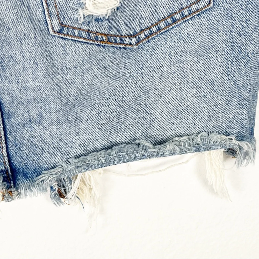 FREE PEOPLE WE THE FREE Ripped Distressed Blue Denim Jean Mini Skirt 26 Boho
